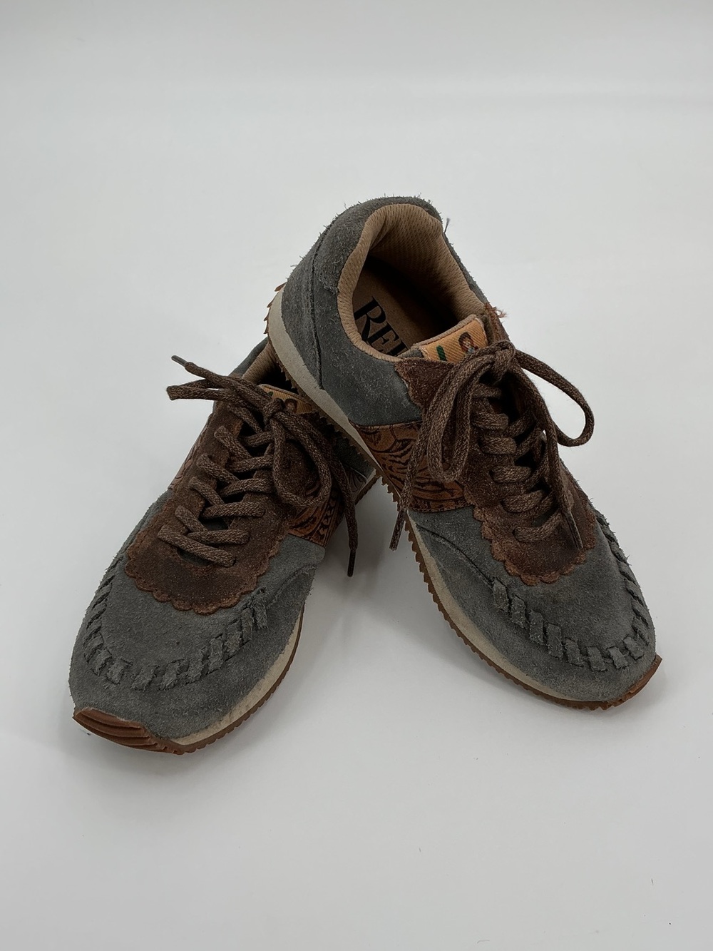 Reba - Justin Ladies Gray and Brown Suede Lace-Up Western Running Sneakers